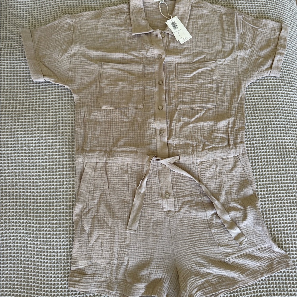 Z Supply Lookout Gauze Romper in color Putty